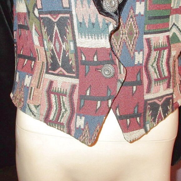 Vtg Circle T Velvet Tapestry Jacket Size S Western Cowgirl Military Crop Navajo - Picture 3 of 11